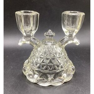 Vtg Imperial Glass Laced Edge Katy Clear Double Light Candlestick Decorative